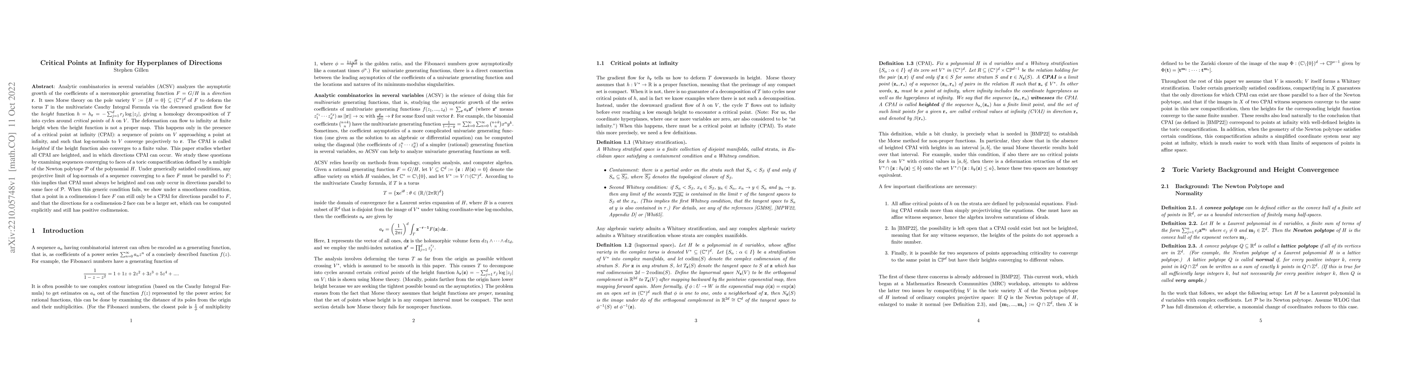 Thumbnail for Critical Points at Infinity for Hyperplanes of Directions