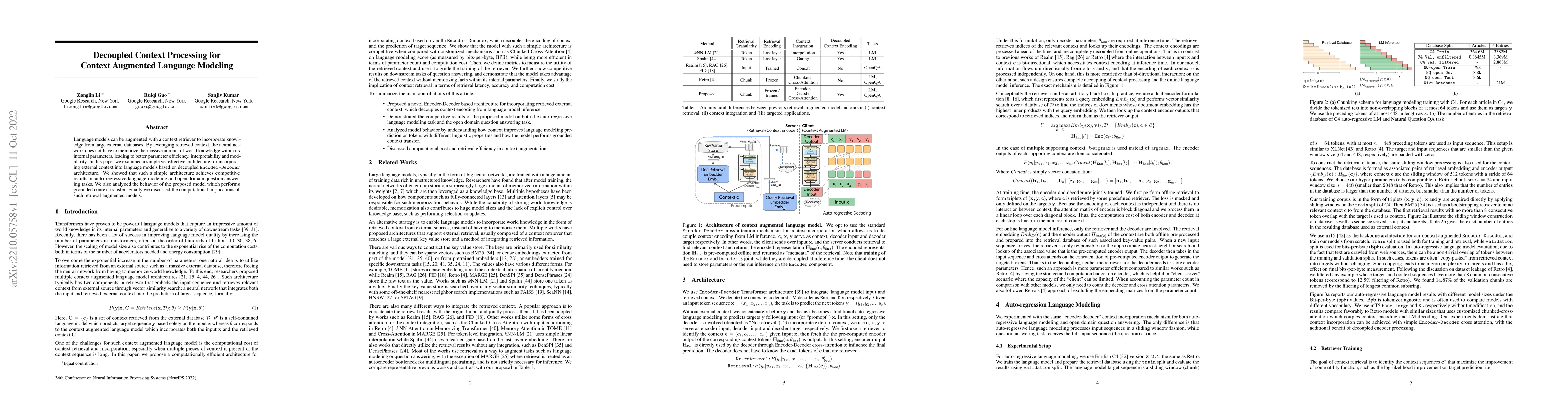 Thumbnail for Decoupled Context Processing for Context Augmented Language Modeling
