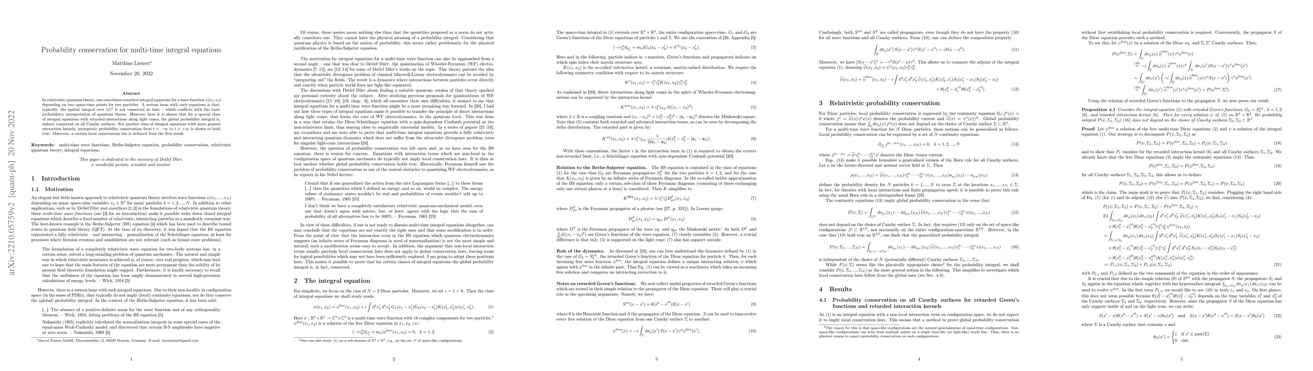 Thumbnail for Probability conservation for multi-time integral equations