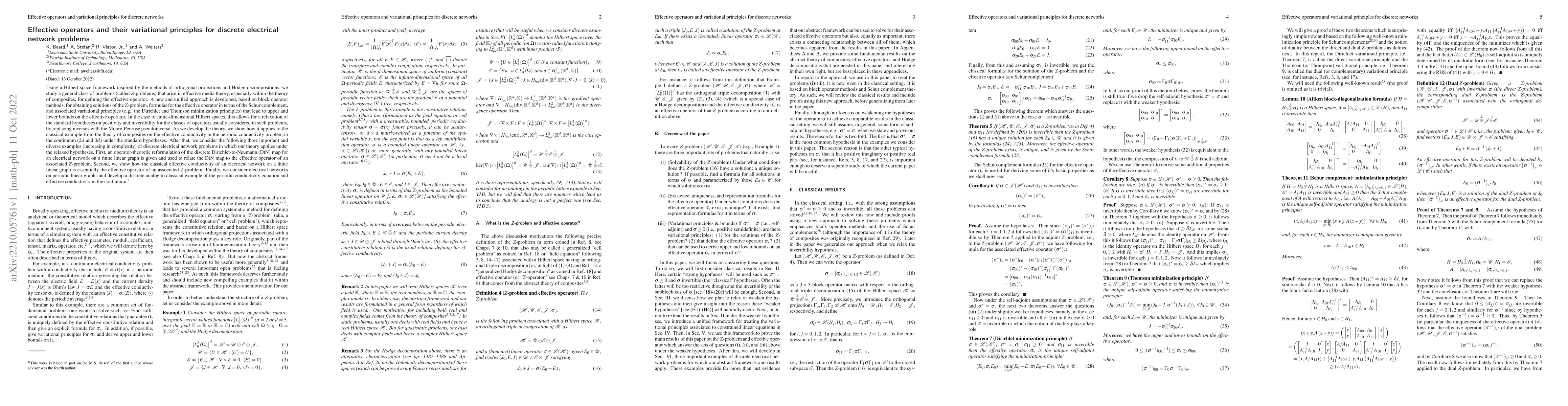 Thumbnail for Effective operators and their variational principles for discrete
  electrical network problems