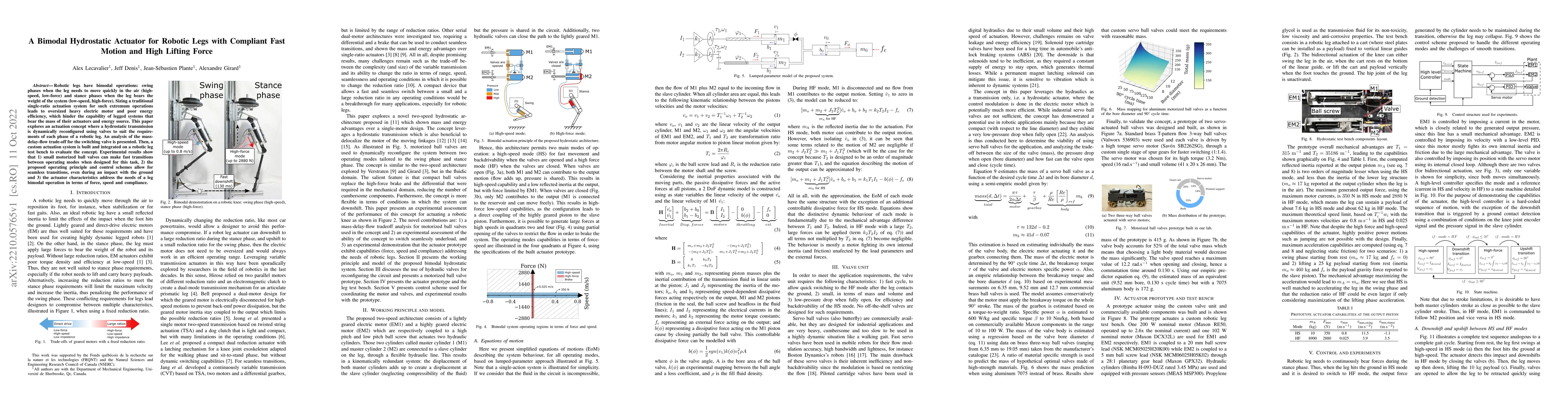 Thumbnail for A Bimodal Hydrostatic Actuator for Robotic Legs with Compliant Fast
  Motion and High Lifting Force