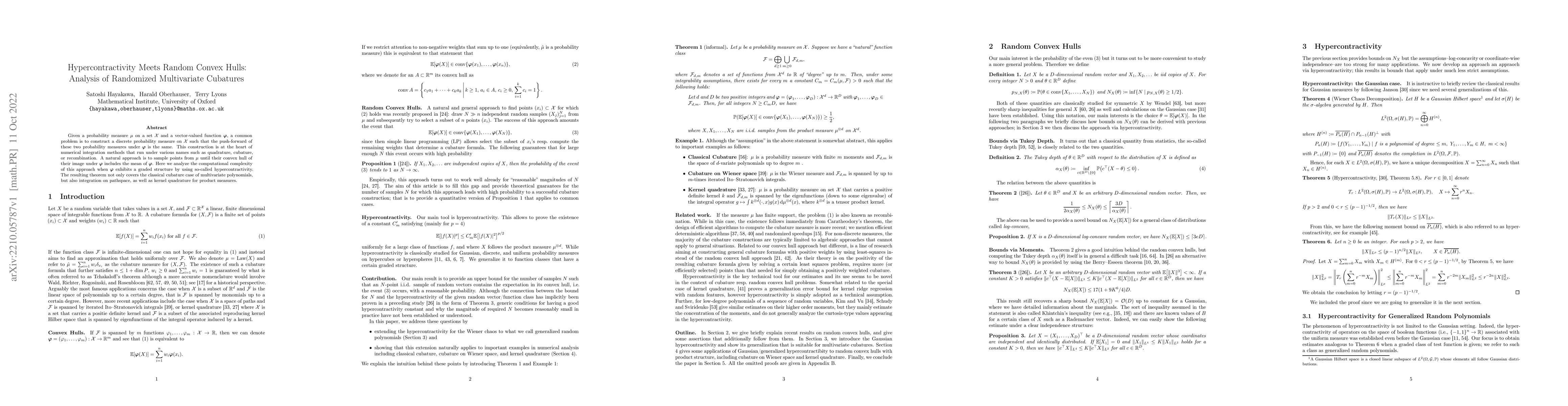 Thumbnail for Hypercontractivity Meets Random Convex Hulls: Analysis of Randomized
  Multivariate Cubatures
