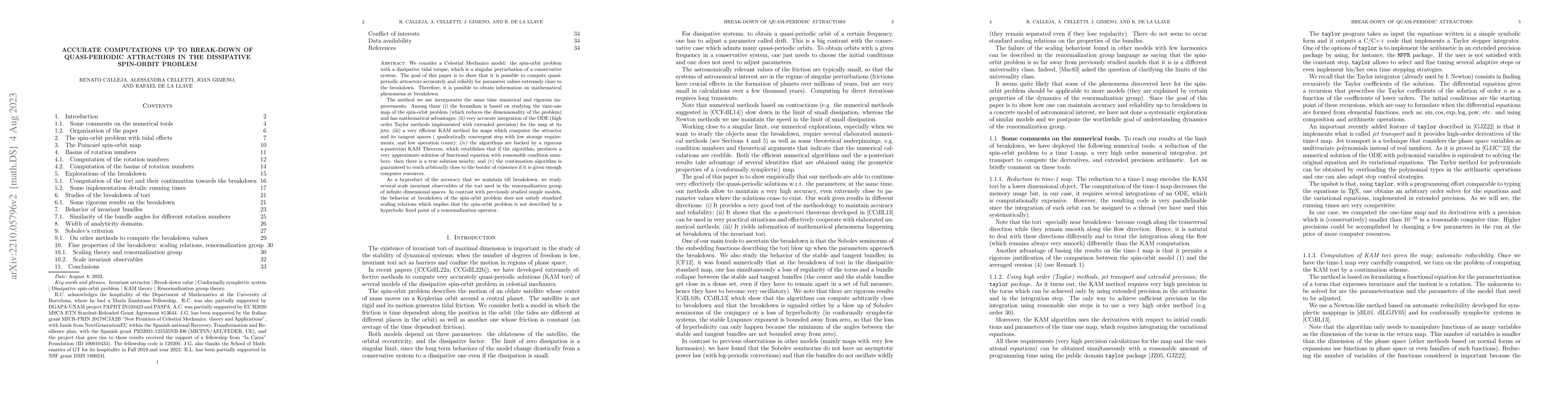 Thumbnail for Accurate computations up to break-down of quasi-periodic attractors in
  the dissipative spin-orbit problem
