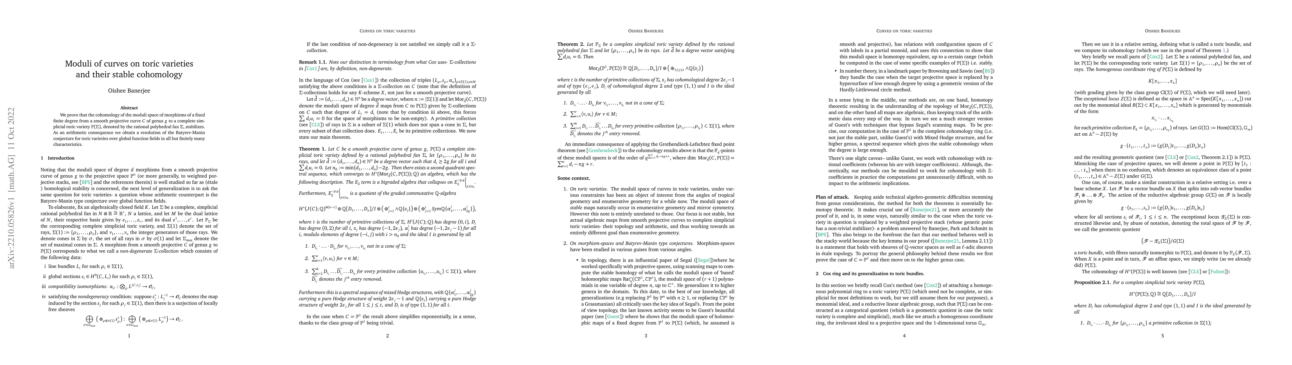 Thumbnail for Moduli of curves on toric varieties and their stable cohomology