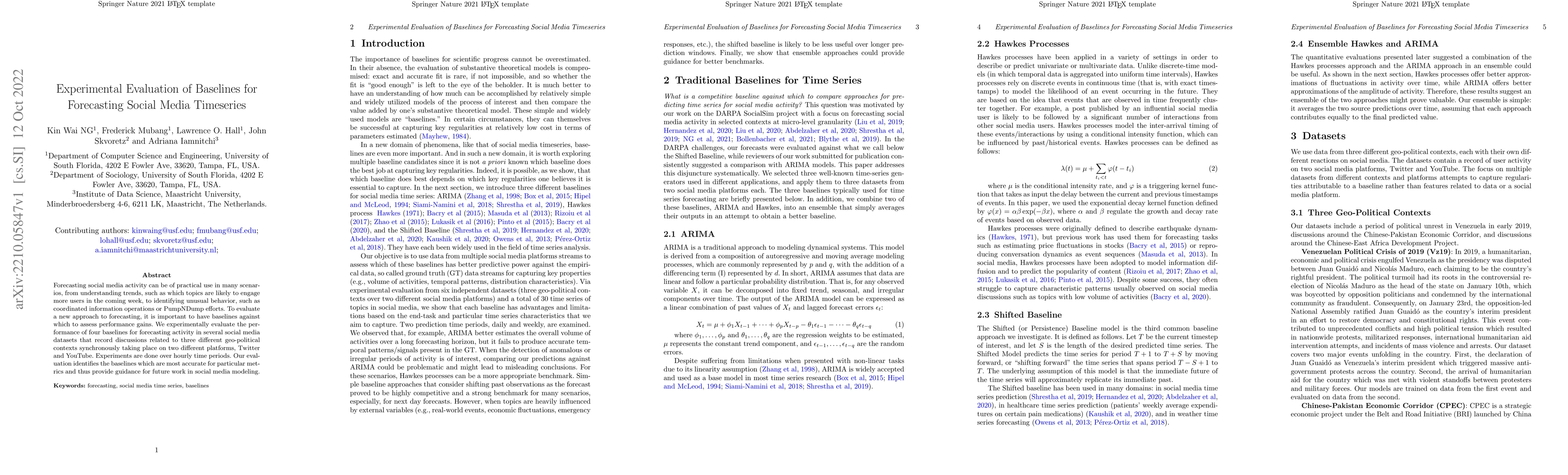 Thumbnail for Experimental Evaluation of Baselines for Forecasting Social Media
  Timeseries