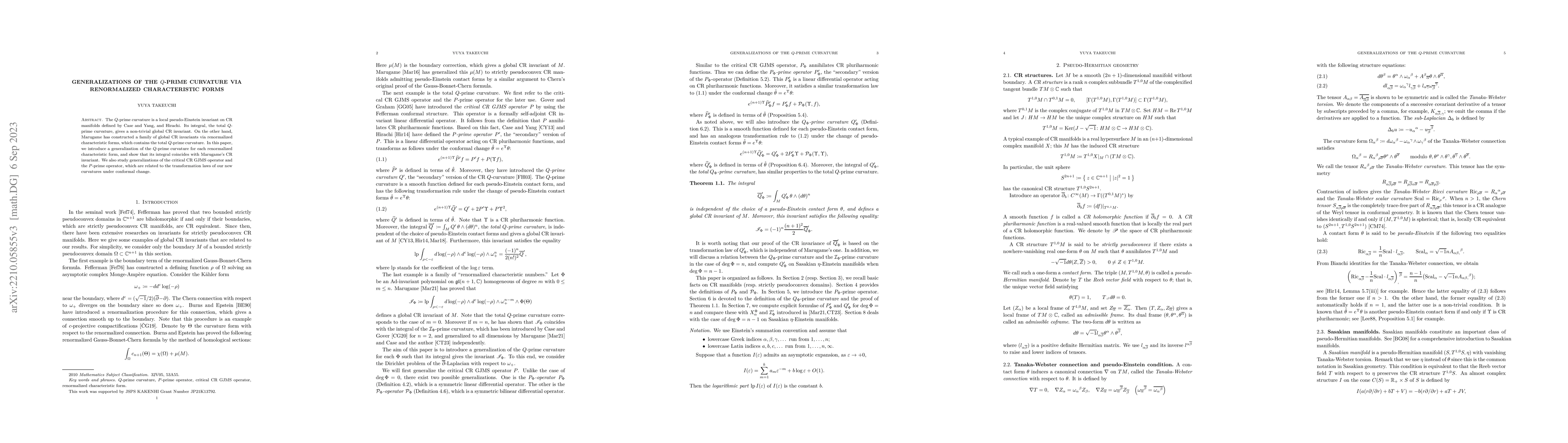 Thumbnail for Generalizations of the $Q$-prime curvature via renormalized
  characteristic forms