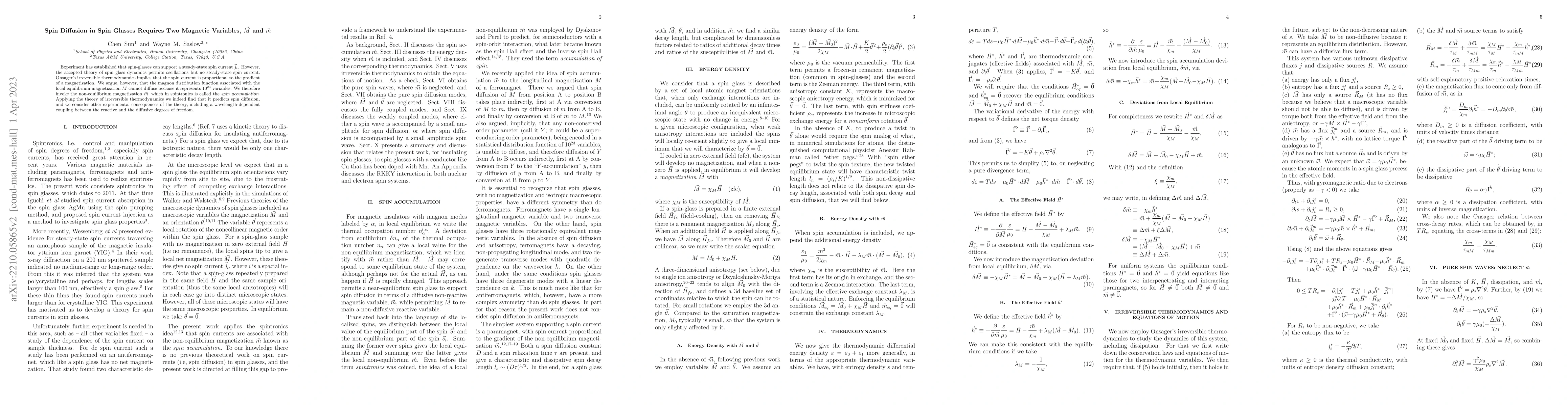 Thumbnail for Spin Diffusion in Spin Glasses Require Two Magnetic Variables, $\vec{M}$
  and $\vec{m}$