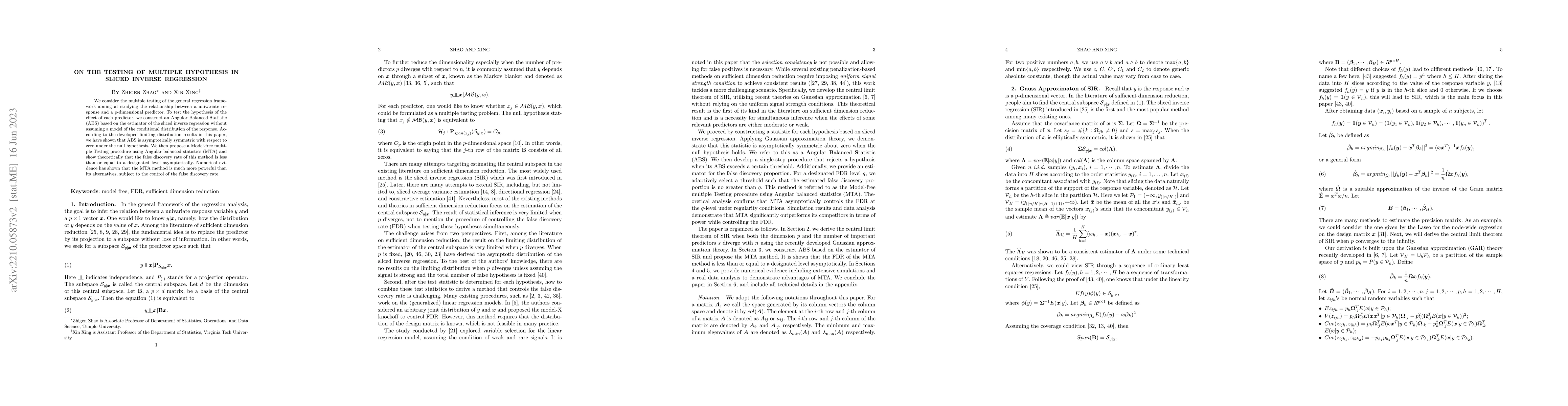 Thumbnail for On the testing of multiple hypothesis in sliced inverse regression