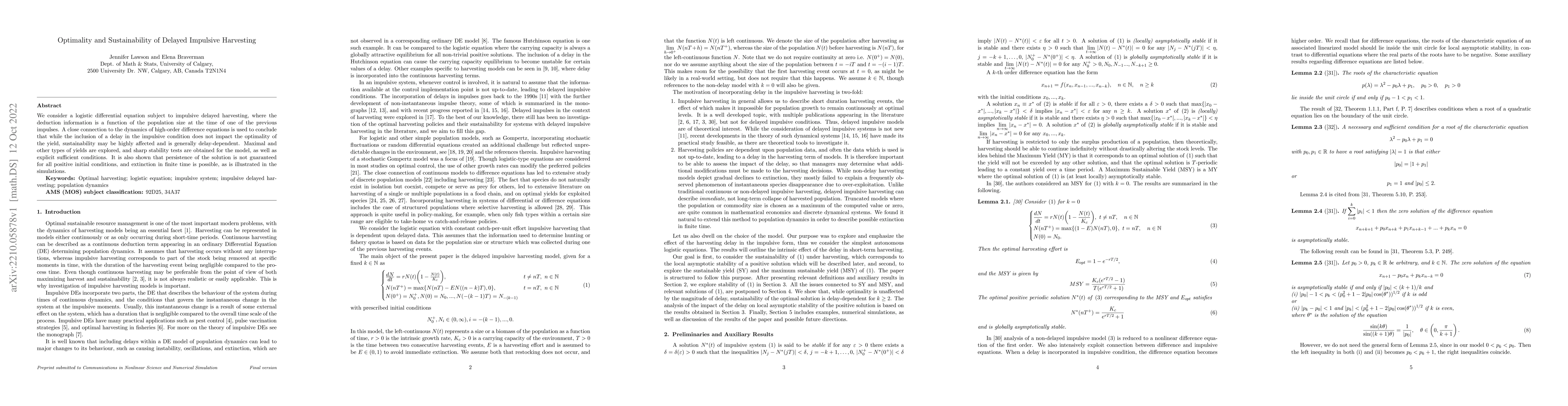 Thumbnail for Optimality and sustainability of delayed impulsive harvesting