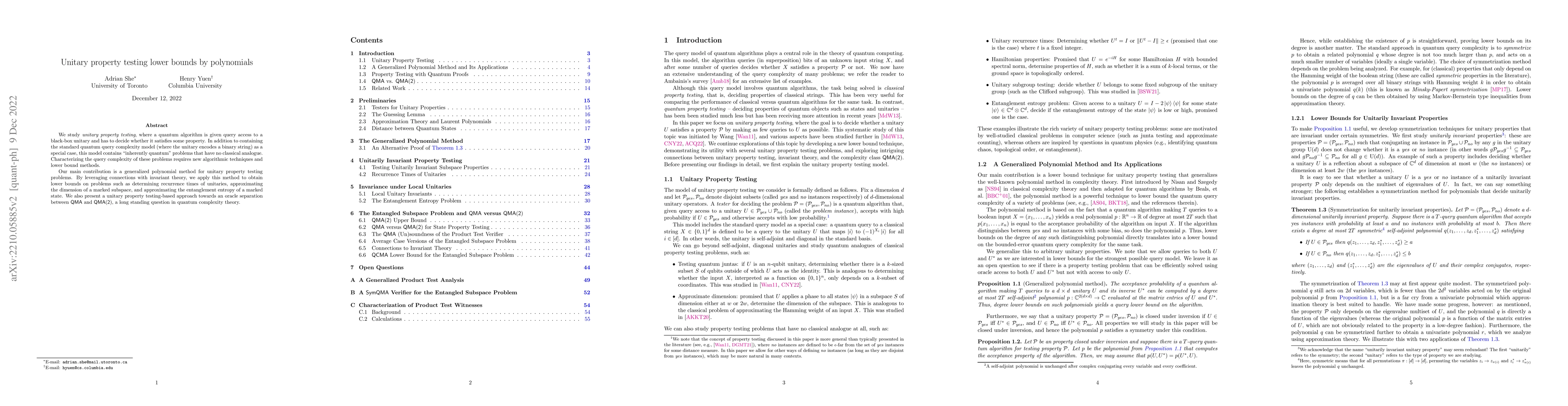 Thumbnail for Unitary property testing lower bounds by polynomials