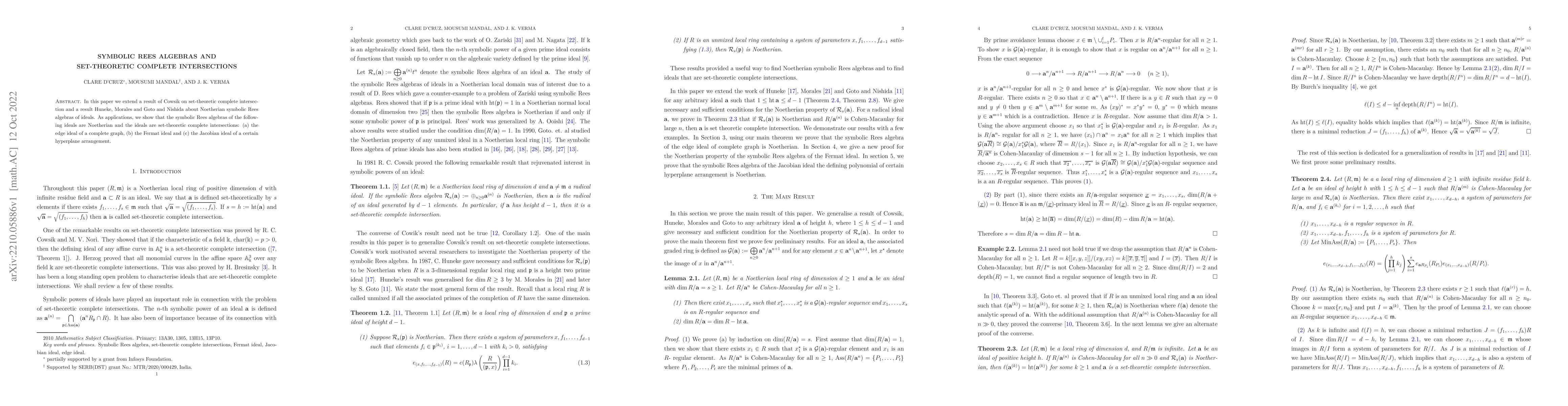 Thumbnail for Symbolic Rees algebras and set-theoretic complete intersections