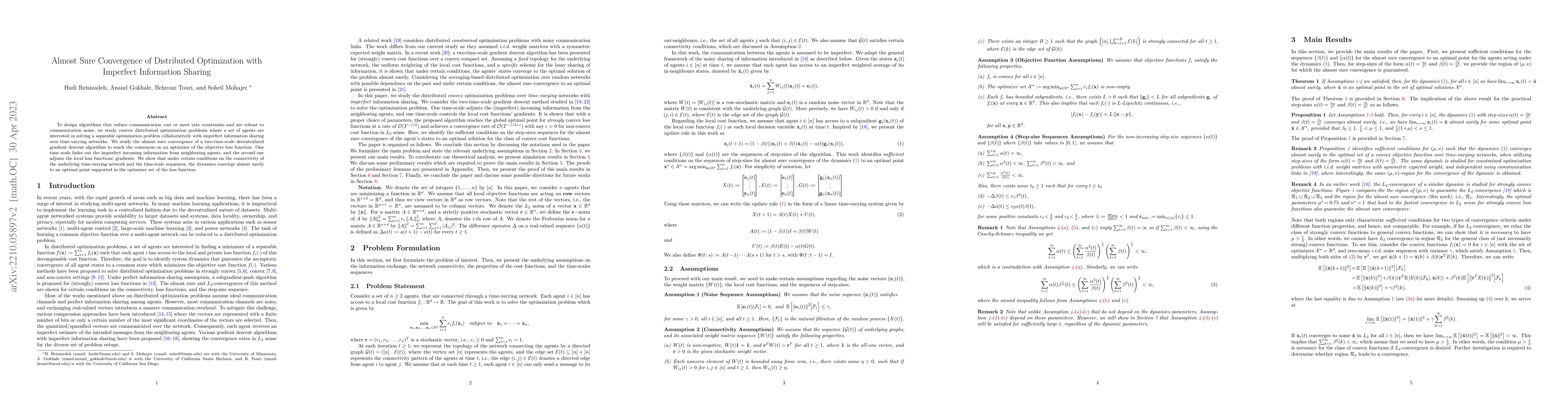 Thumbnail for Almost Sure Convergence of Distributed Optimization with Imperfect
  Information Sharing