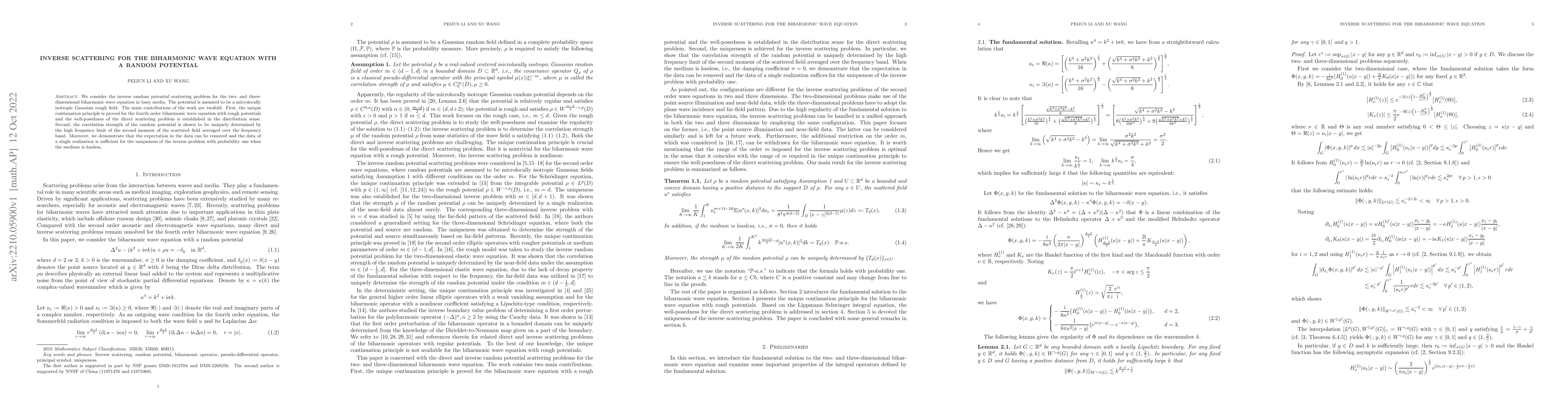 Thumbnail for Inverse scattering for the biharmonic wave equation with a random
  potential
