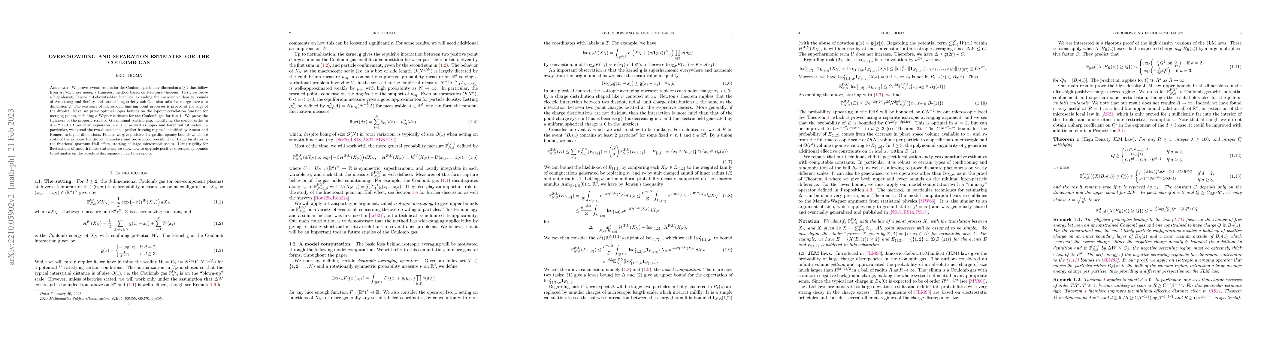 Thumbnail for Overcrowding and Separation Estimates for the Coulomb Gas