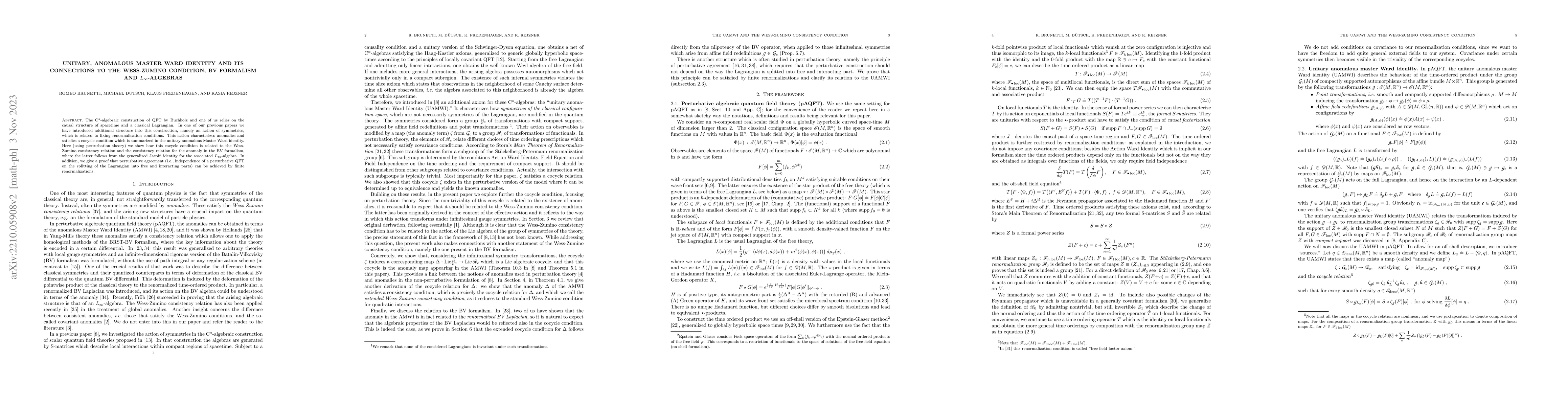 Thumbnail for Unitary, anomalous Master Ward Identity and its connections to the
  Wess-Zumino condition, BV formalism and $L_\infty$-algebras
