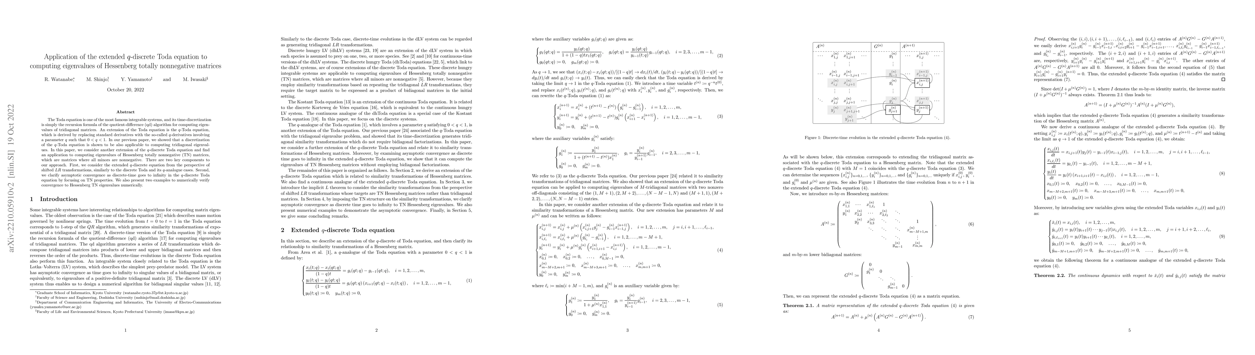 Thumbnail for Application of the extended $q$-discrete Toda equation to computing
  eigenvalues of Hessenberg totally nonnegative matrices