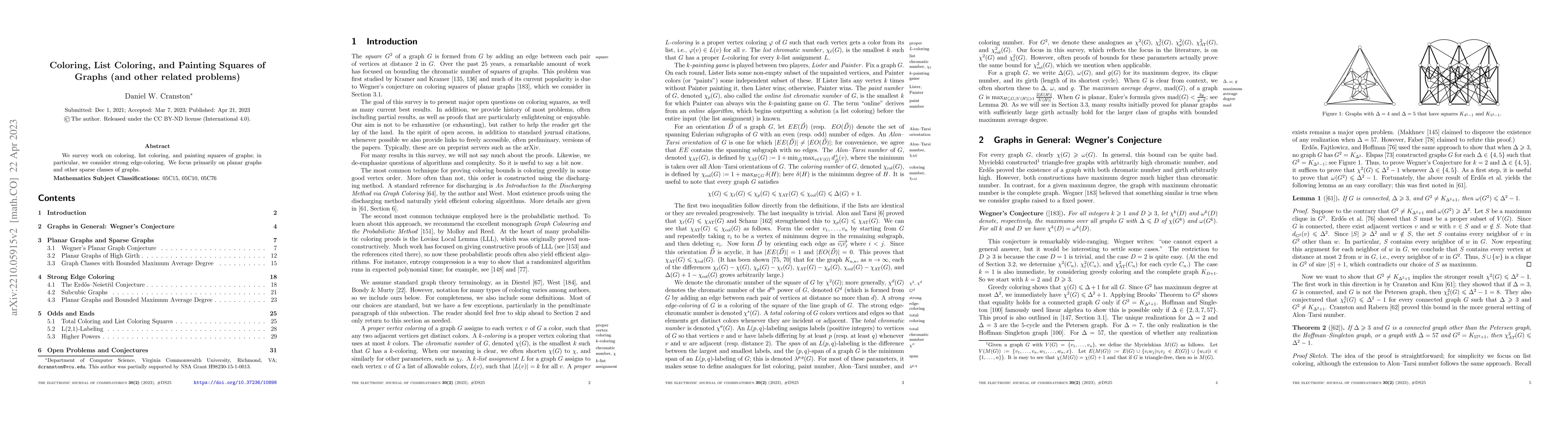 Thumbnail for Coloring, List Coloring, and Painting Squares of Graphs (and other
  related problems)