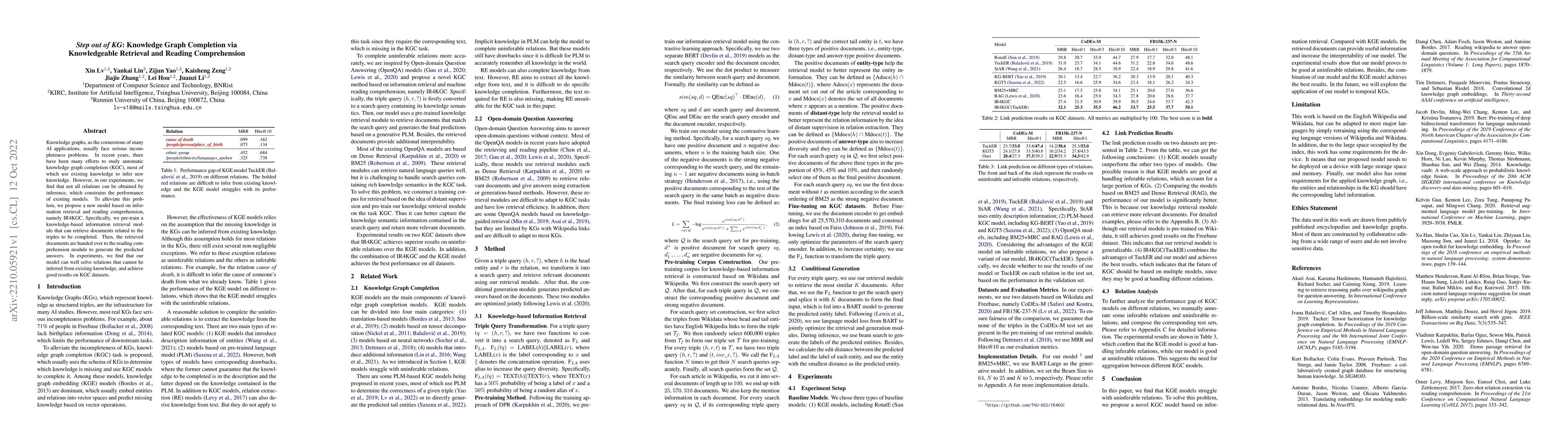 Thumbnail for Step out of KG: Knowledge Graph Completion via Knowledgeable Retrieval
  and Reading Comprehension