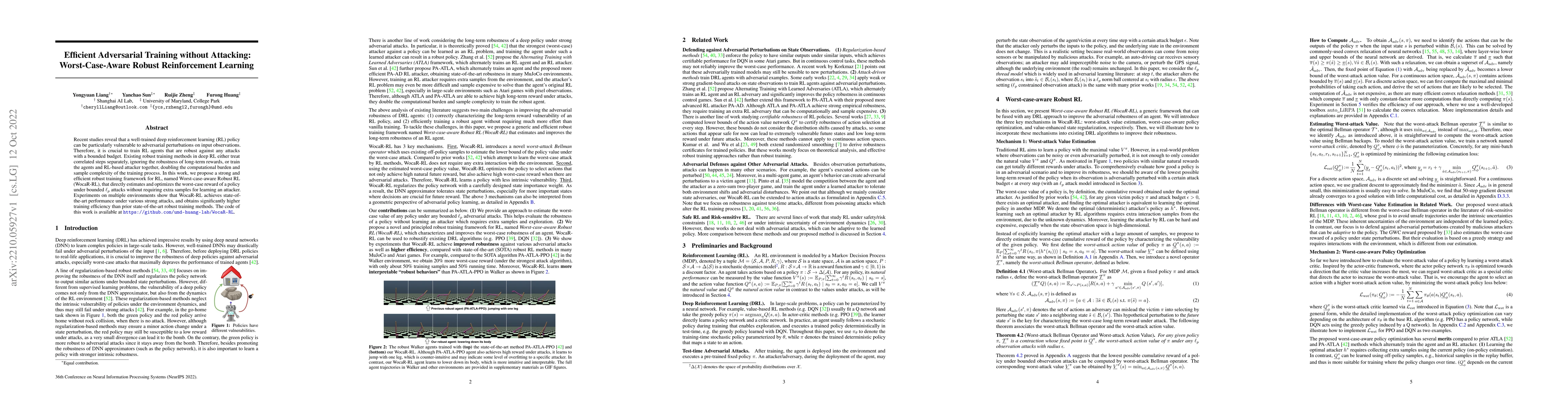 Thumbnail for Efficient Adversarial Training without Attacking: Worst-Case-Aware
  Robust Reinforcement Learning