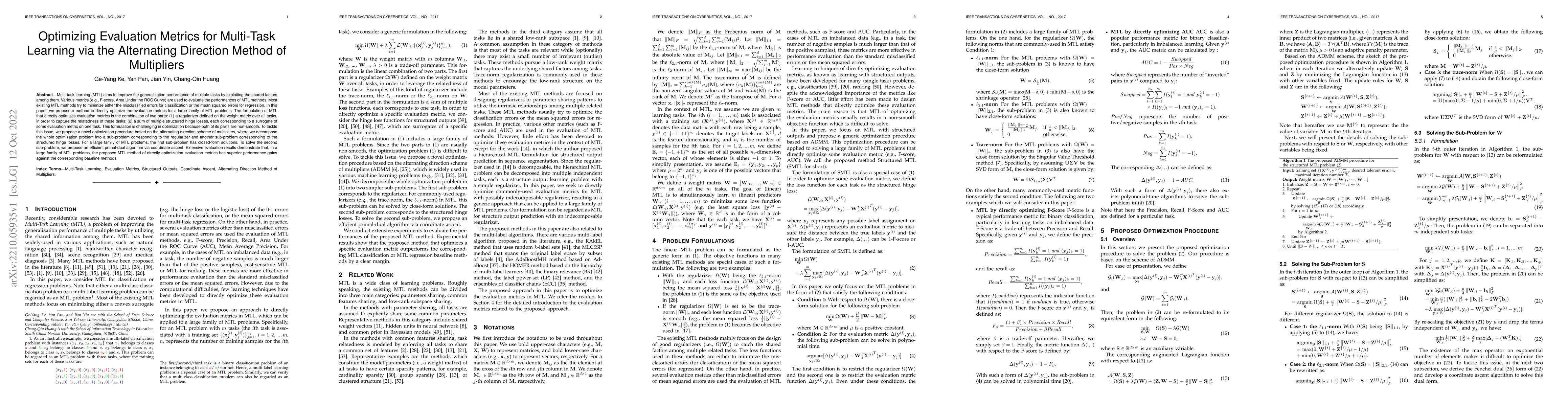 Thumbnail for Optimizing Evaluation Metrics for Multi-Task Learning via the
  Alternating Direction Method of Multipliers