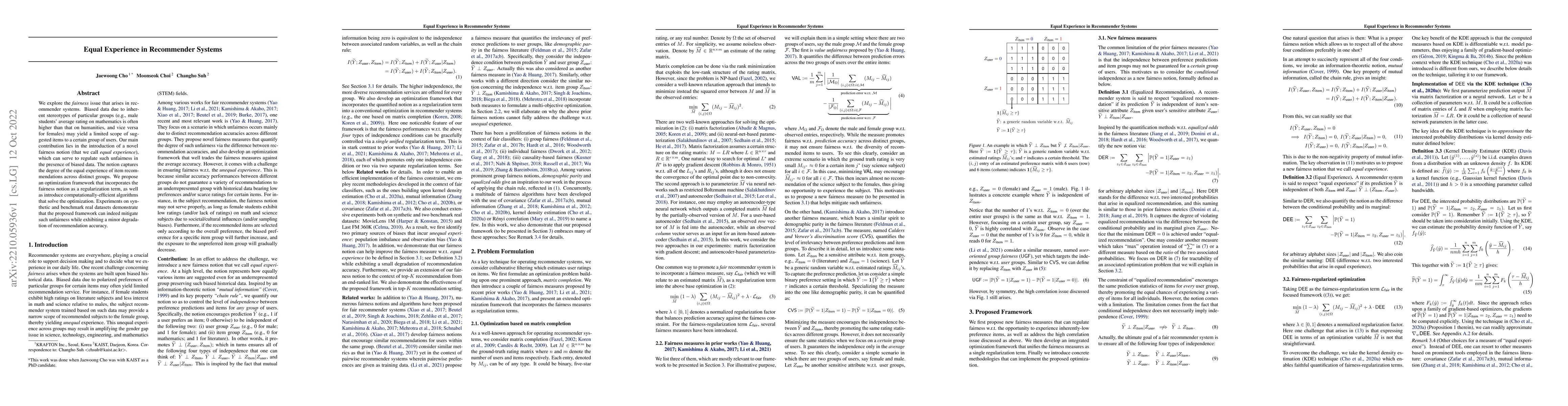 Thumbnail for Equal Experience in Recommender Systems
