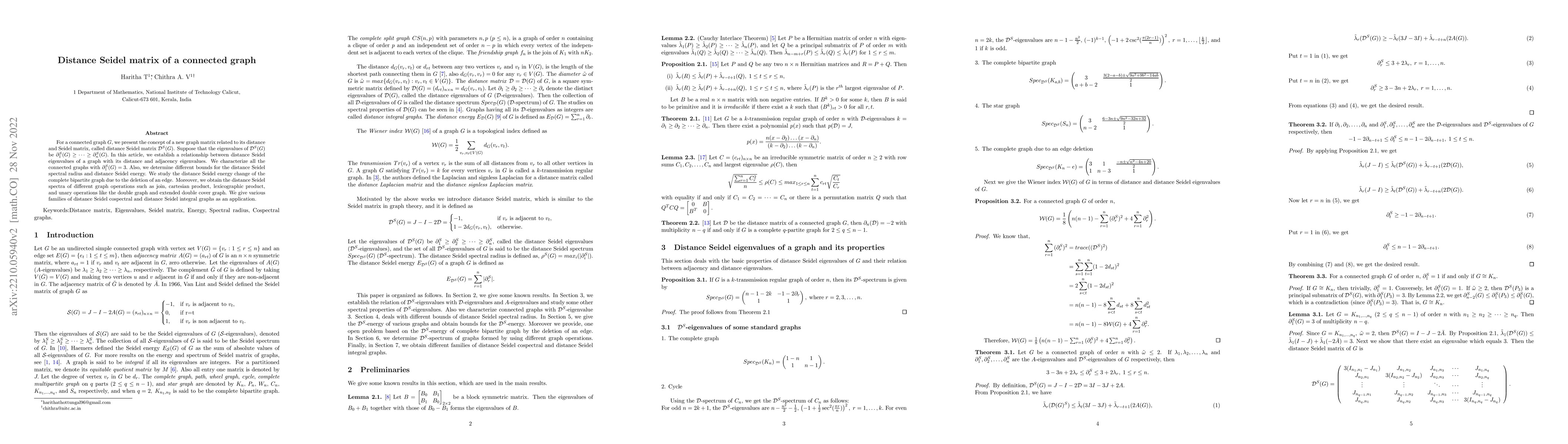 Thumbnail for Distance Seidel matrix of a connected graph