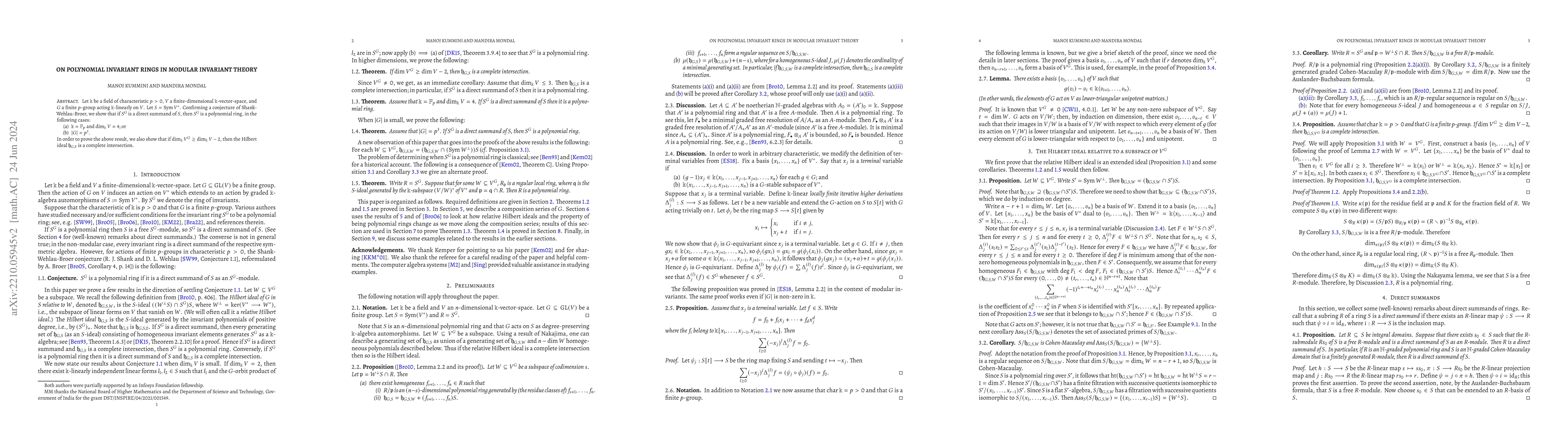 Thumbnail for On polynomial invariant rings in modular invariant theory