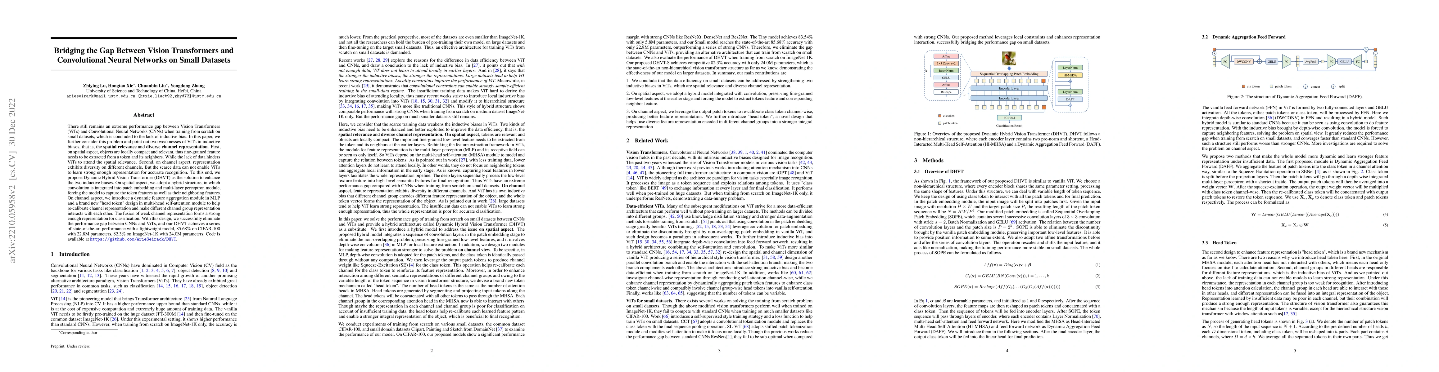 Thumbnail for Bridging the Gap Between Vision Transformers and Convolutional Neural
  Networks on Small Datasets