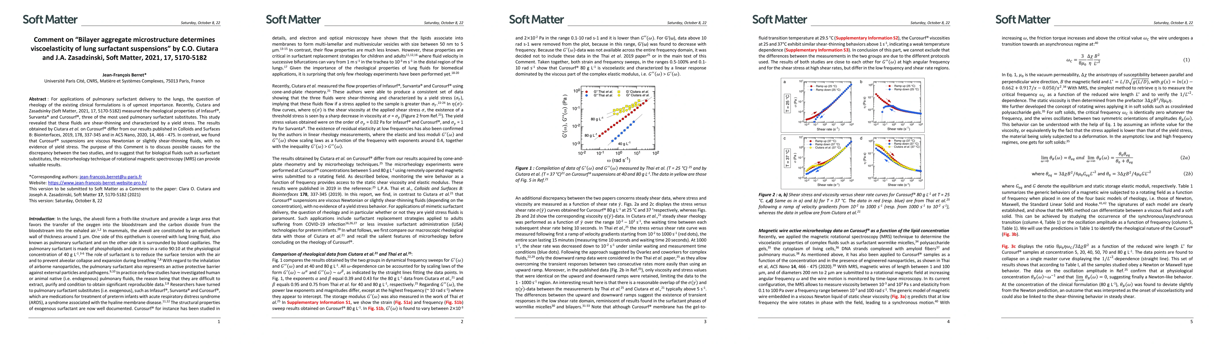 Thumbnail for Comment on Bilayer aggregate microstructure determines viscoelasticity
  of lung surfactant suspensions by C.O. Ciutara and J.A. Zasadzinski, Soft
  Matter, 2021, 17, 5170-5182
