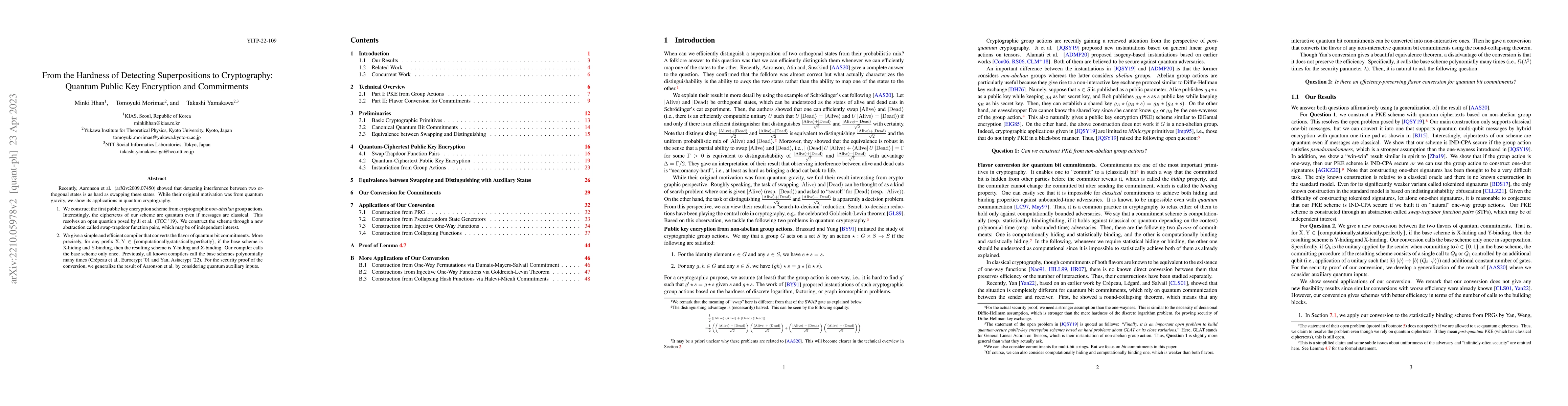 Thumbnail for From the Hardness of Detecting Superpositions to Cryptography: Quantum
  Public Key Encryption and Commitments