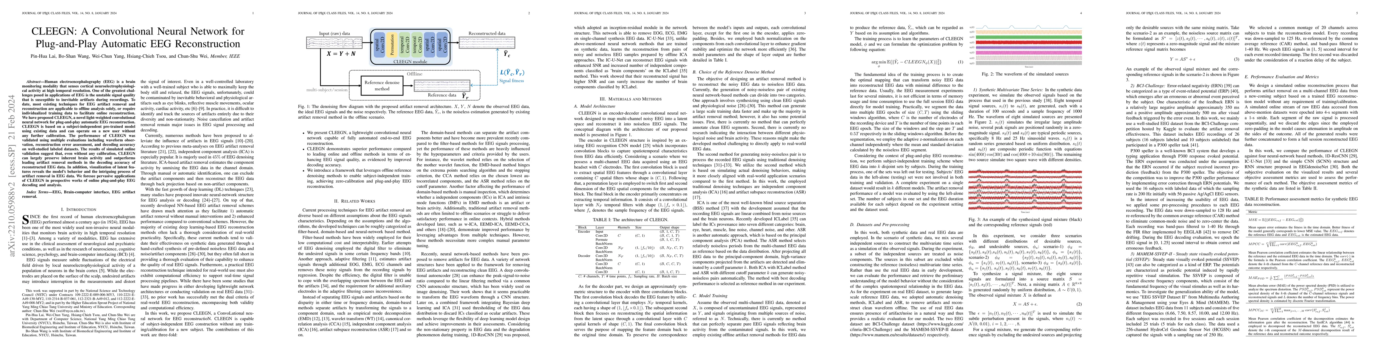 Thumbnail for CLEEGN: A Convolutional Neural Network for Plug-and-Play Automatic EEG
  Reconstruction