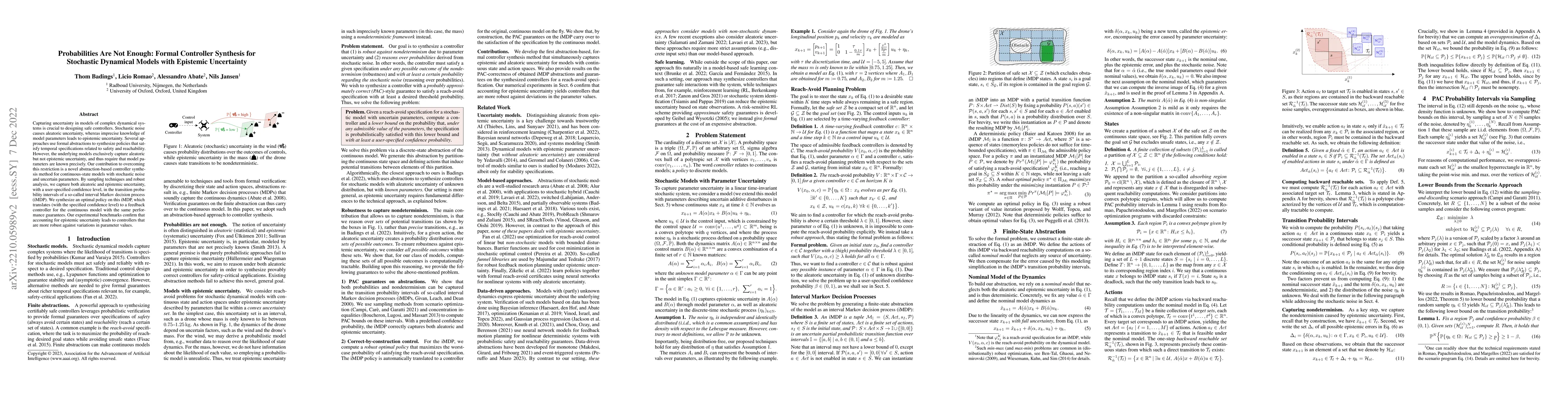 Thumbnail for Probabilities Are Not Enough: Formal Controller Synthesis for Stochastic
  Dynamical Models with Epistemic Uncertainty