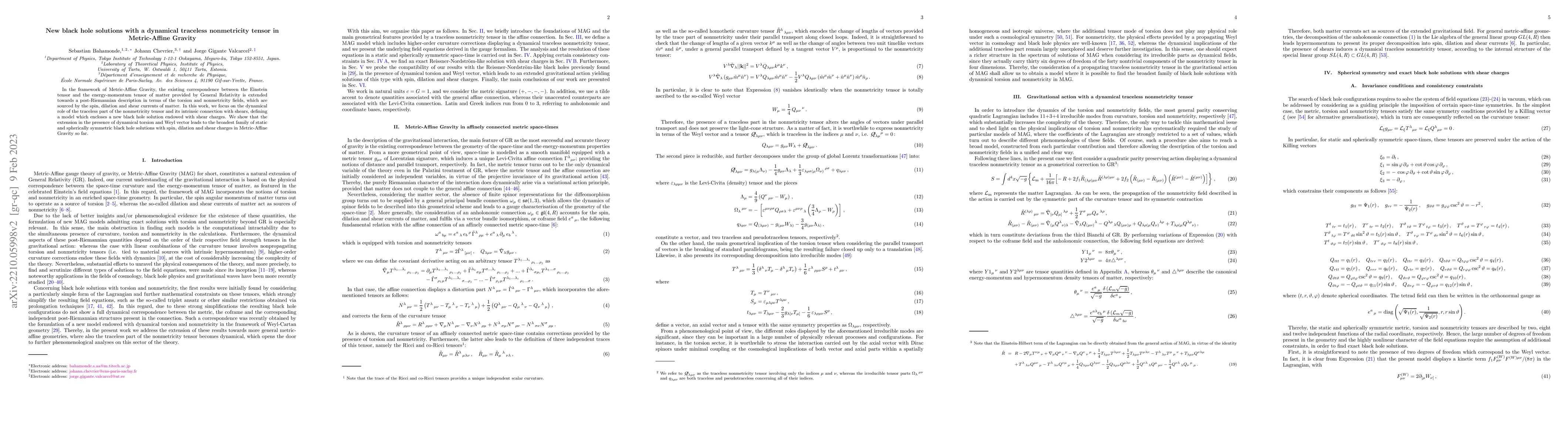 Thumbnail for New black hole solutions with a dynamical traceless nonmetricity tensor
  in Metric-Affine Gravity