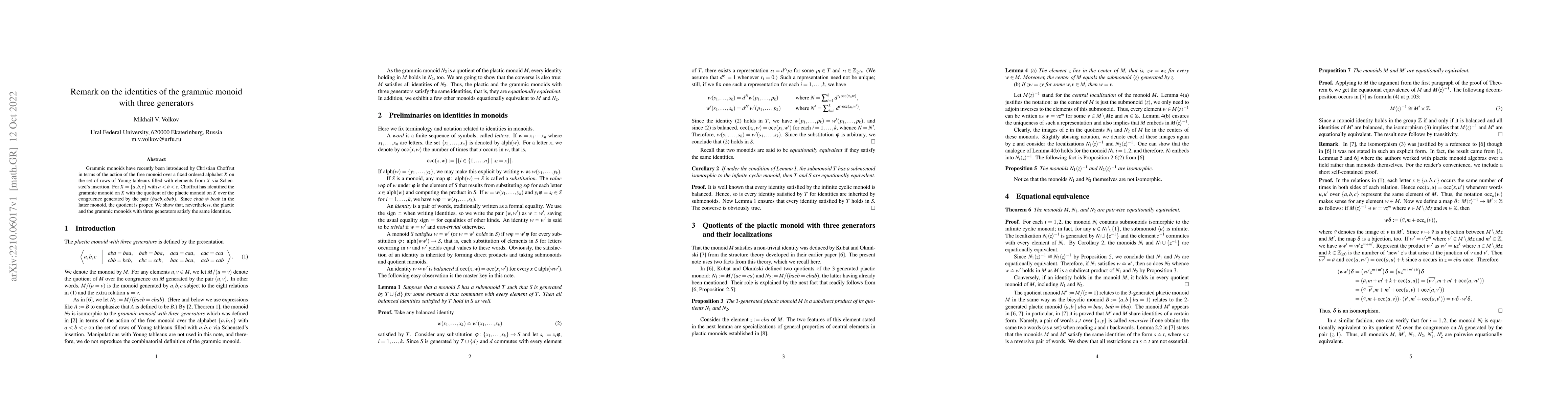 Thumbnail for Remark on the identities of the grammic monoid with three generators