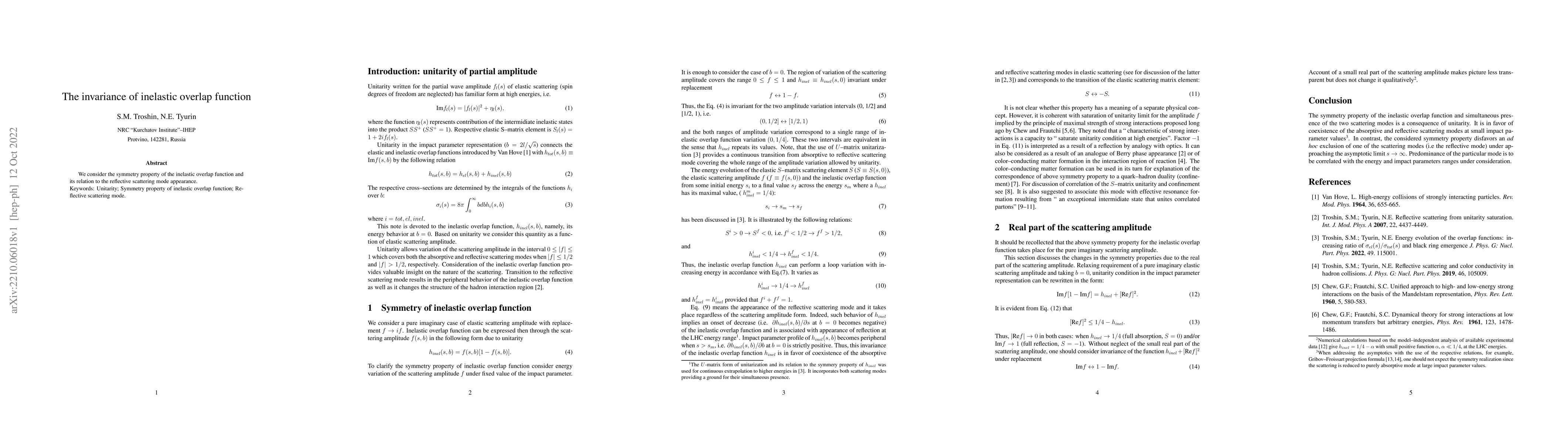 Thumbnail for The invariance of inelastic overlap function