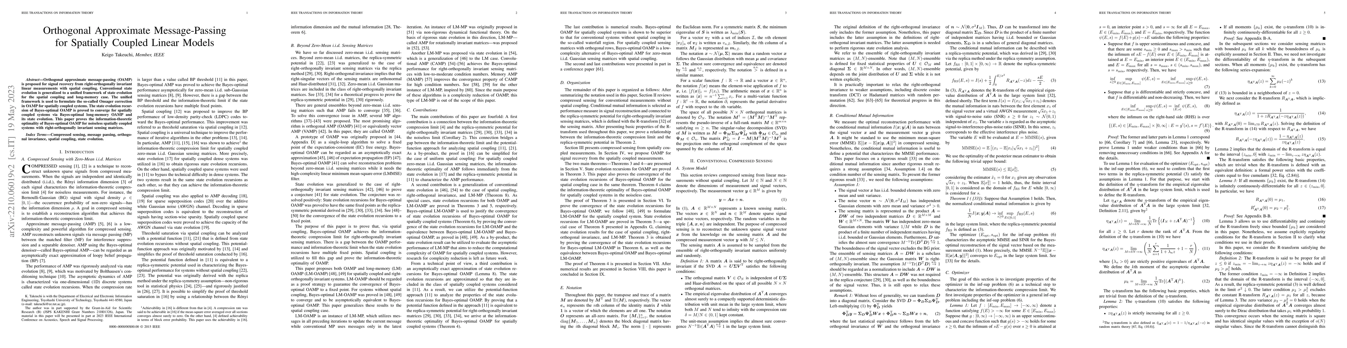 Thumbnail for Orthogonal Approximate Message-Passing for Spatially Coupled Linear
  Models