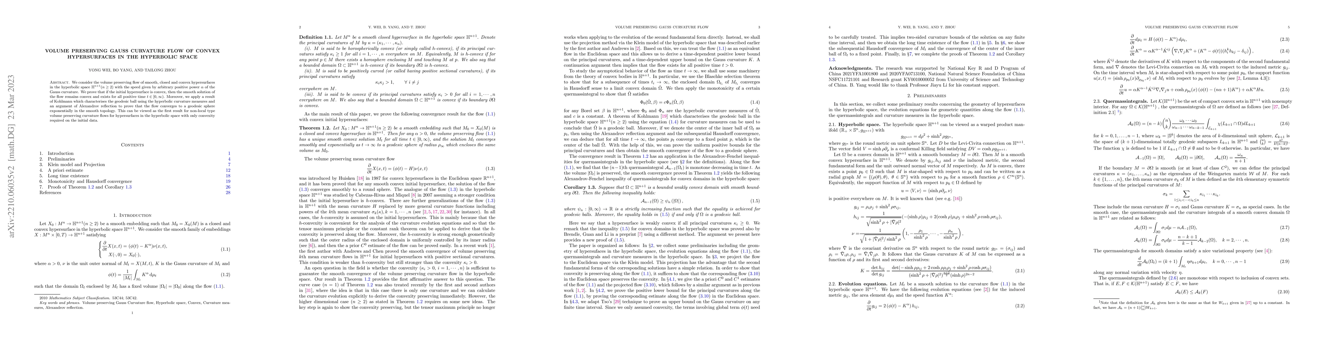 Thumbnail for Volume preserving Gauss curvature flow of convex hypersurfaces in the
  hyperbolic space