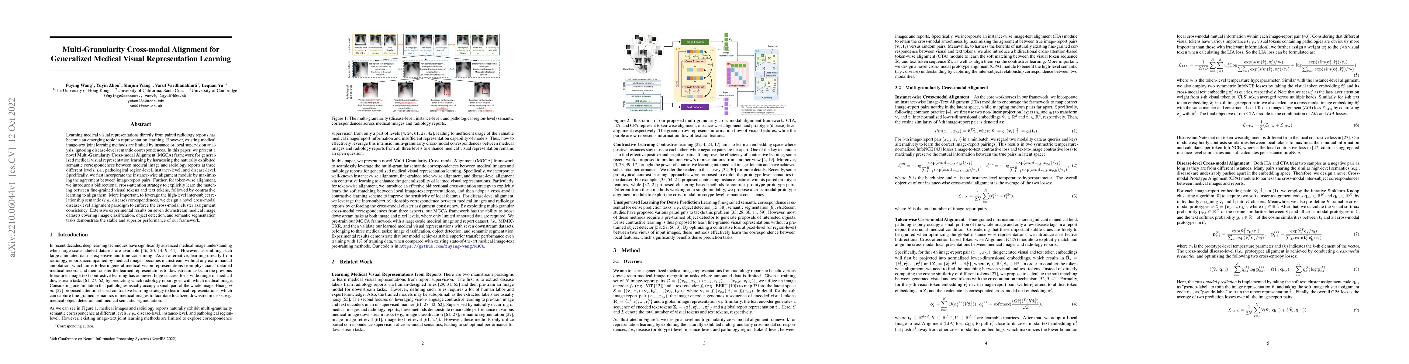 Thumbnail for Multi-Granularity Cross-modal Alignment for Generalized Medical Visual
  Representation Learning