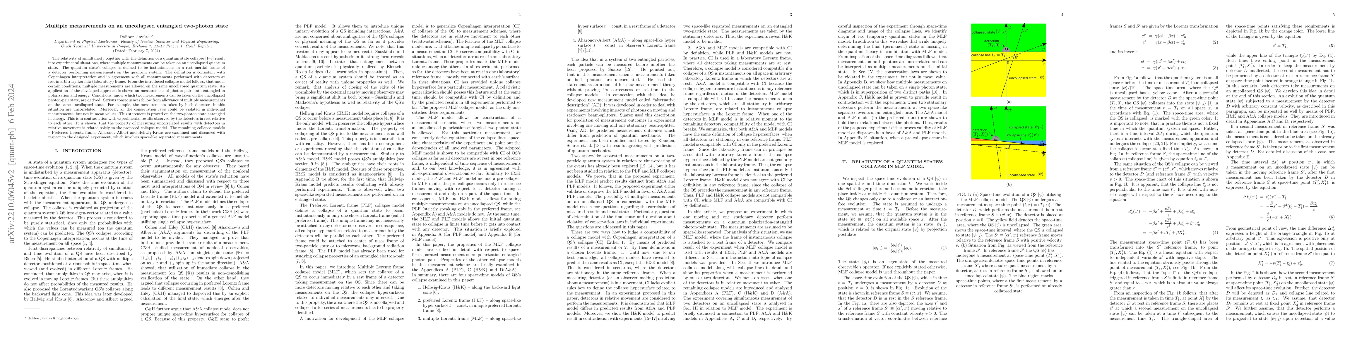Thumbnail for Multiple measurements on an uncollapsed entangled two-photon state