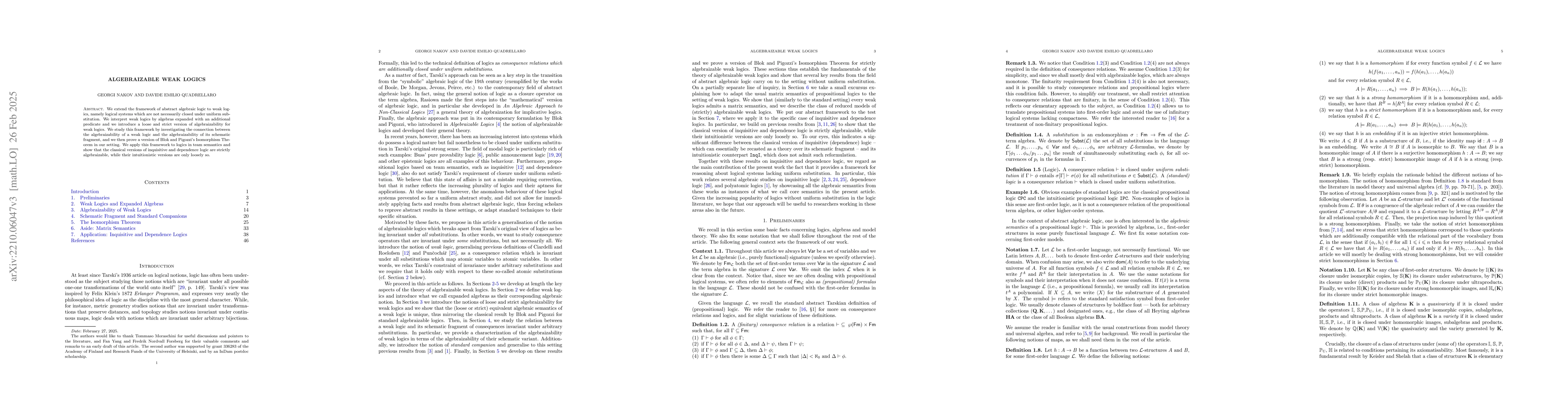 Thumbnail for Algebraizable Weak Logics