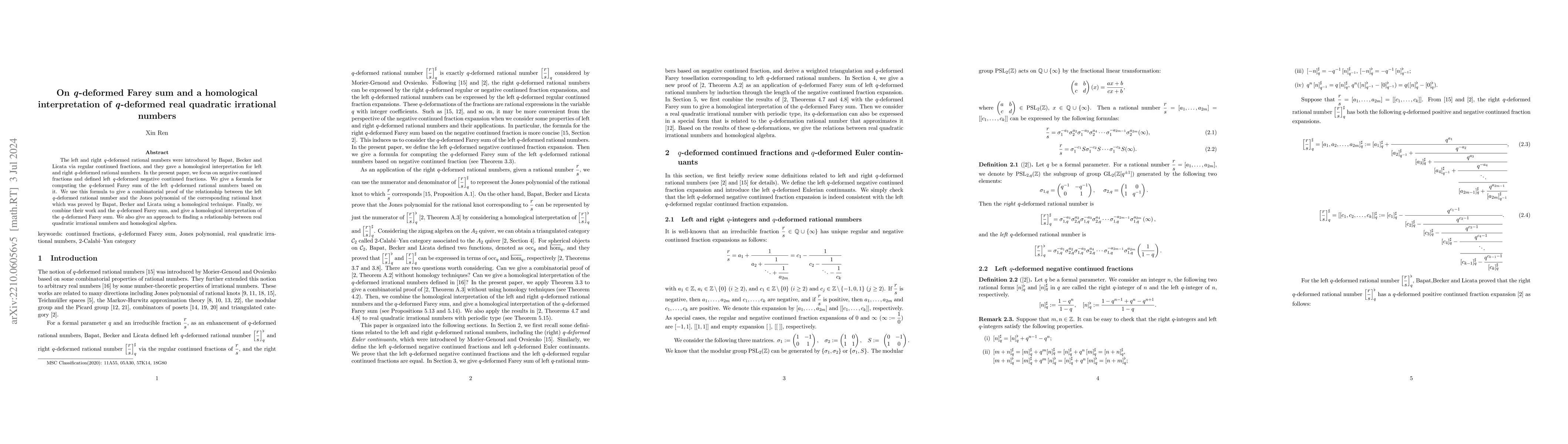 Thumbnail for On $q$-deformed Farey sum and a homological interpretation of
  $q$-deformed real quadratic irrational numbers