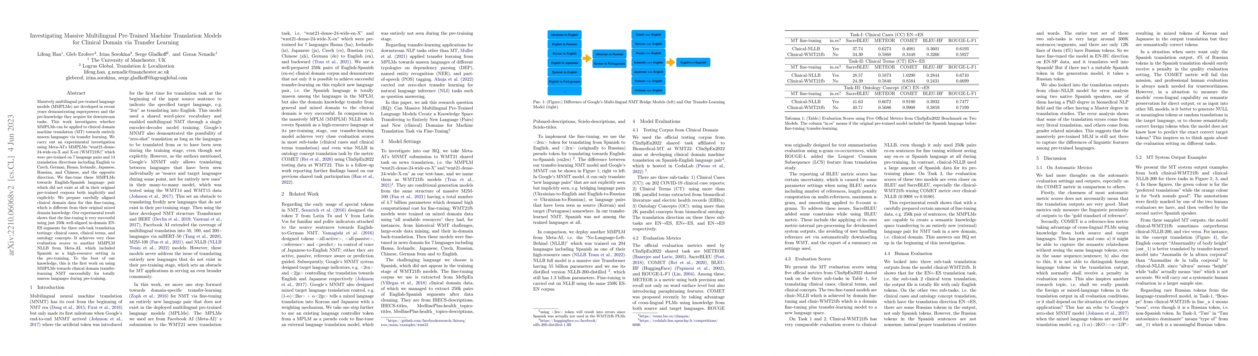 Thumbnail for Investigating Massive Multilingual Pre-Trained Machine Translation
  Models for Clinical Domain via Transfer Learning