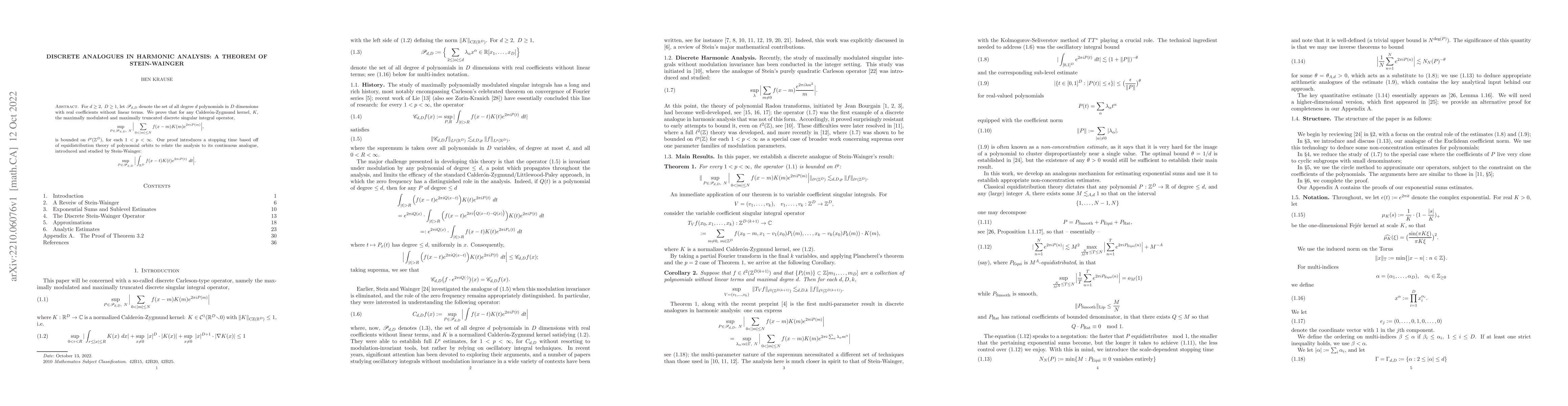 Thumbnail for Discrete Analogues in Harmonic Analysis: A Theorem of Stein-Wainger