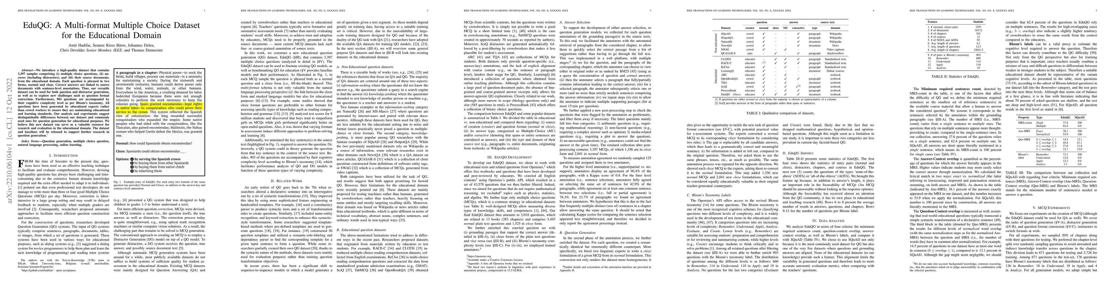 Thumbnail for EduQG: A Multi-format Multiple Choice Dataset for the Educational Domain