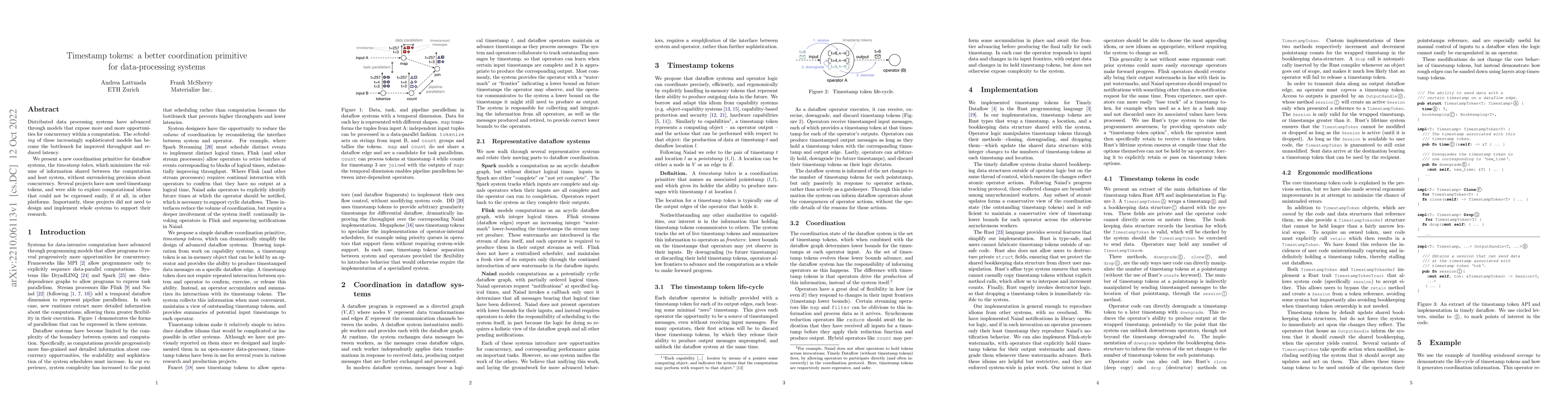 Thumbnail for Timestamp tokens: a better coordination primitive for data-processing
  systems