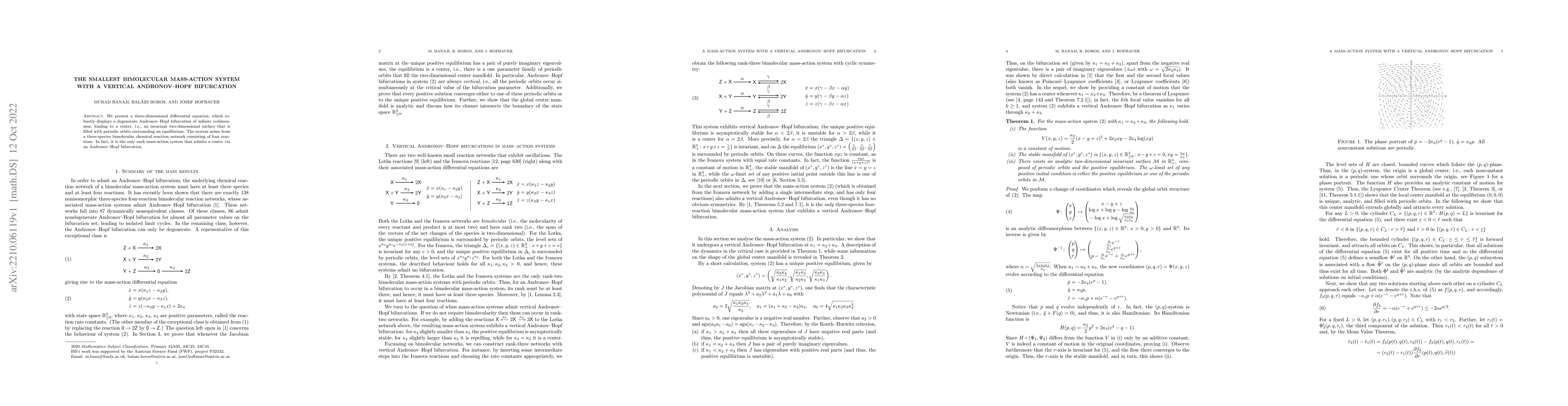 Thumbnail for The smallest bimolecular mass-action system with a vertical
  Andronov-Hopf bifurcation
