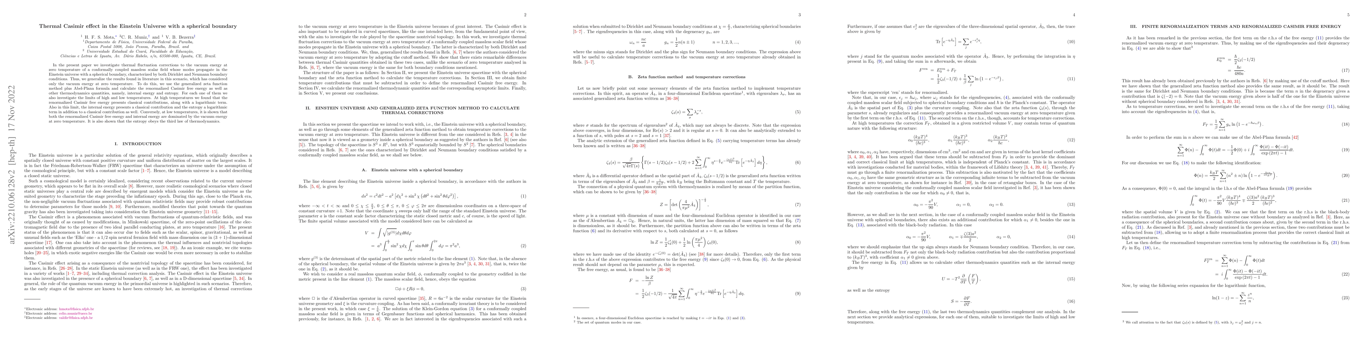 Thumbnail for Thermal Casimir effect in the Einstein Universe with a spherical
  boundary