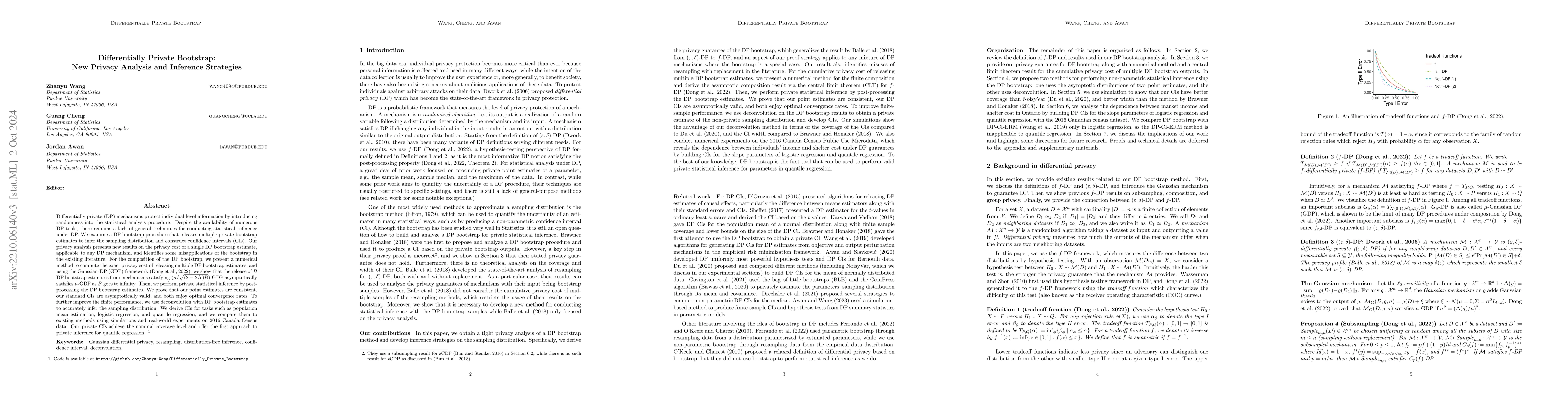 Thumbnail for Differentially Private Bootstrap: New Privacy Analysis and Inference
  Strategies