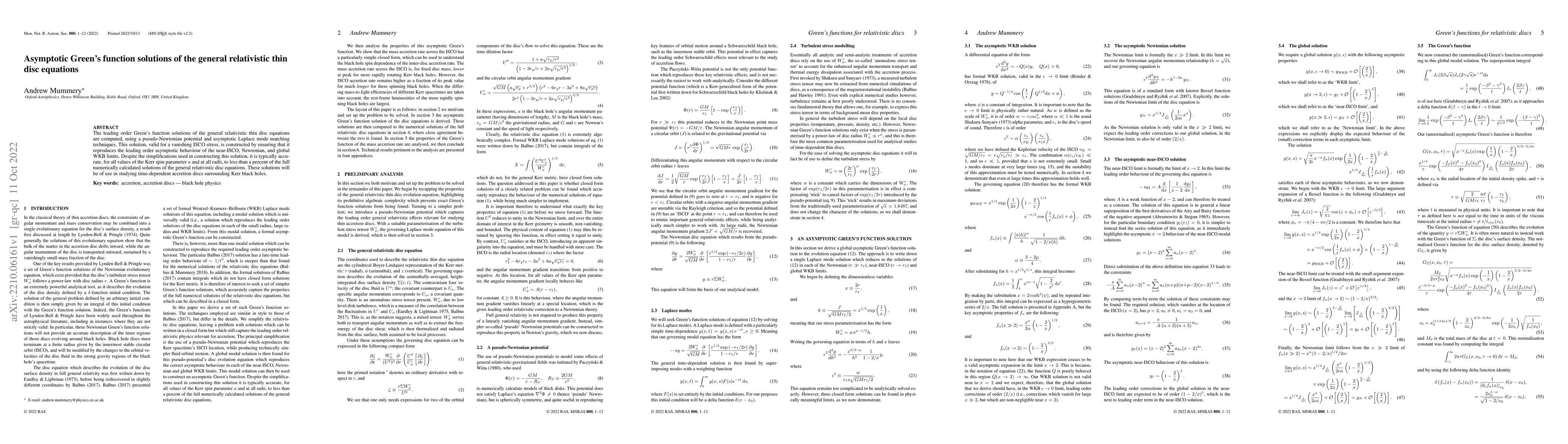 Thumbnail for Asymptotic Green's function solutions of the general relativistic thin
  disc equations