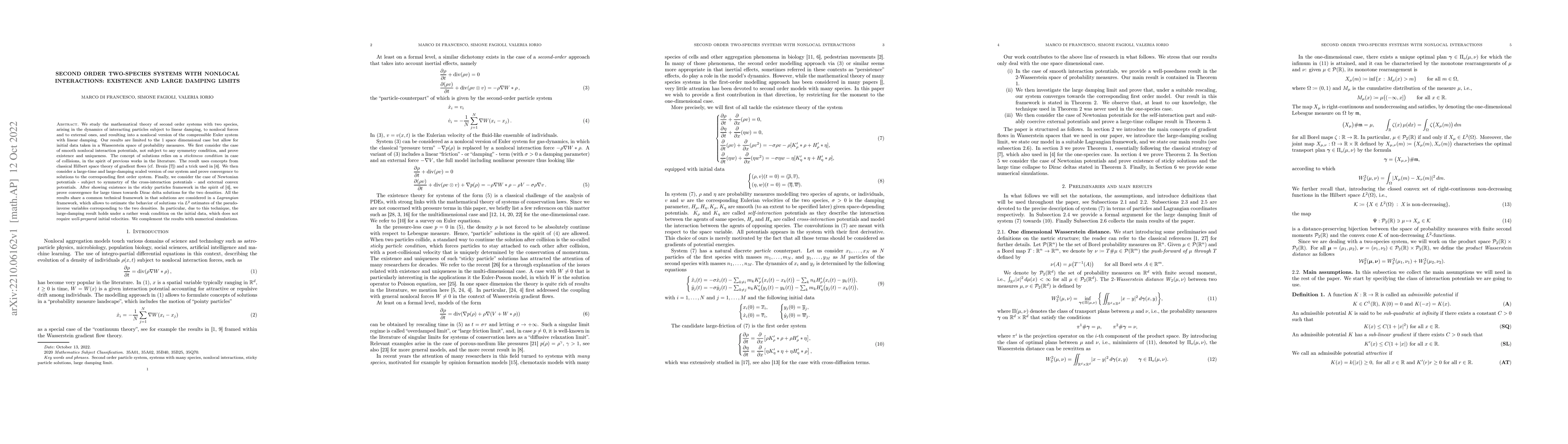 Thumbnail for Second order two-species systems with nonlocal interactions: existence
  and large damping limits